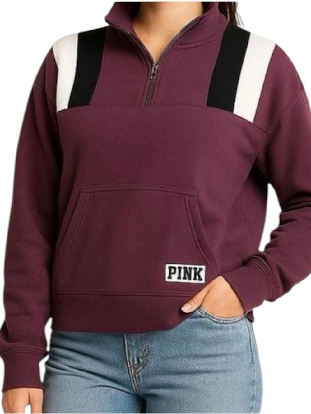 PINK Maroon Logo Half Zip Sweatshirt